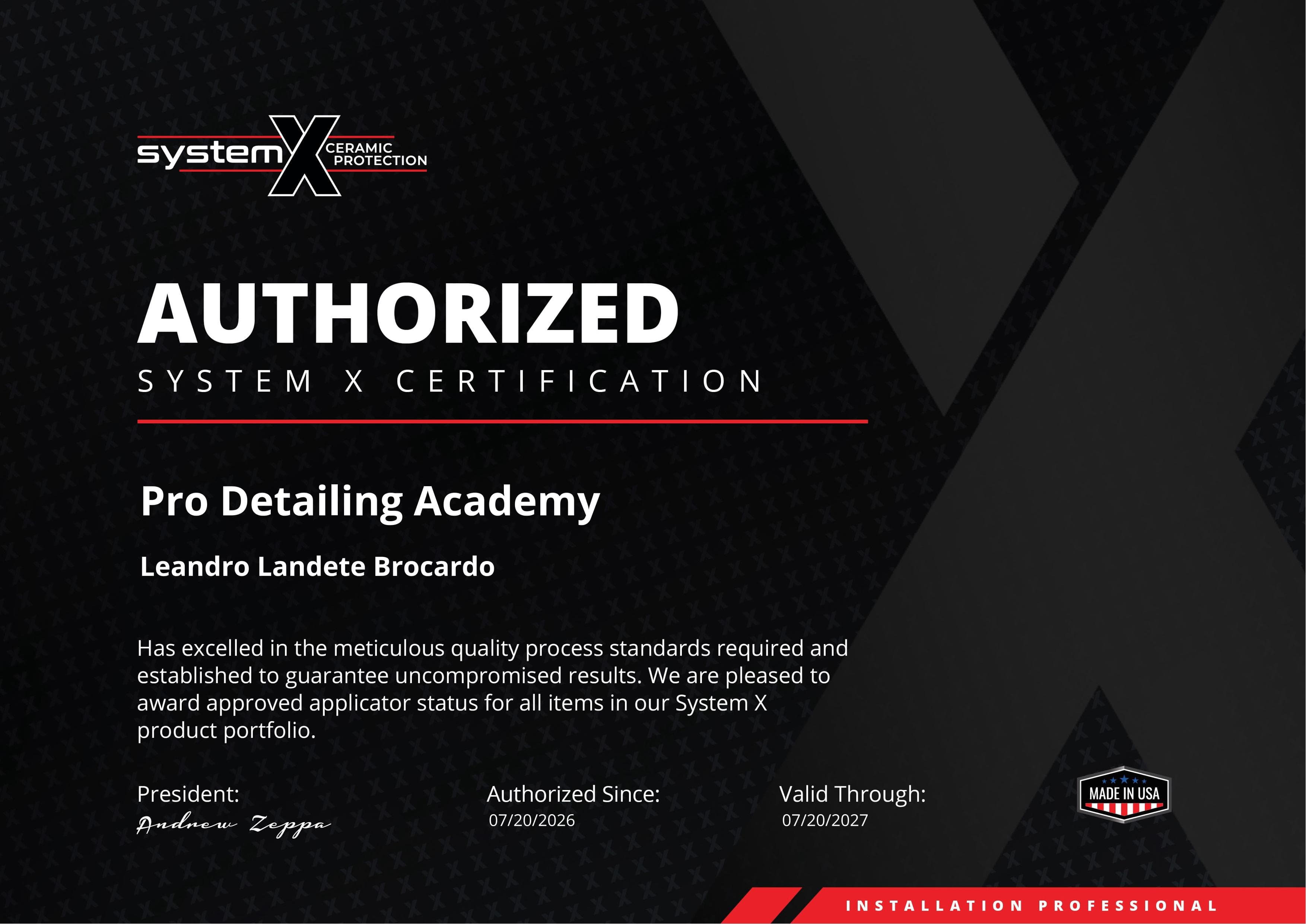 Pro Detailing Academy obtiene la certificación como aplicador autorizado System X