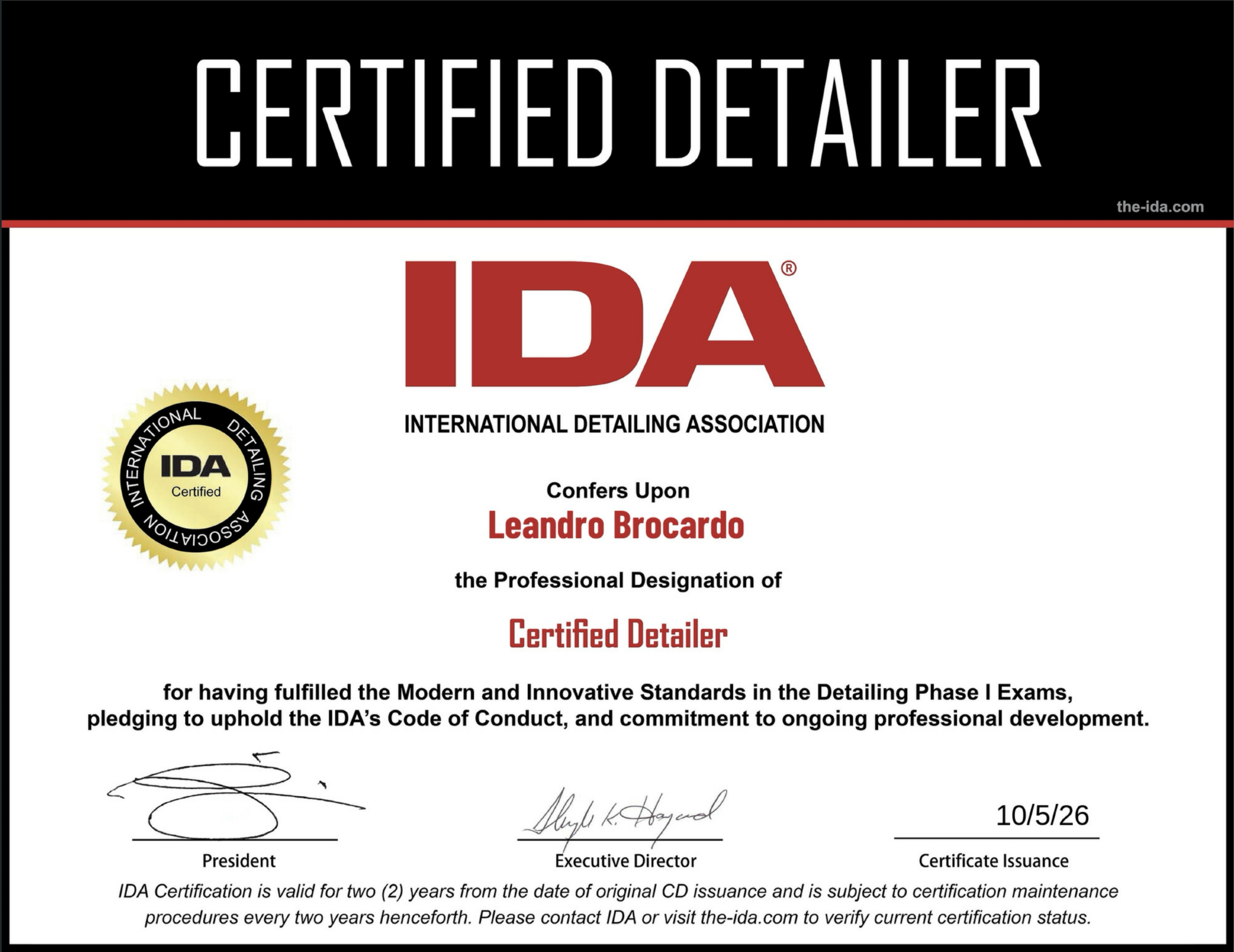Certificación IDA International Detailing Association